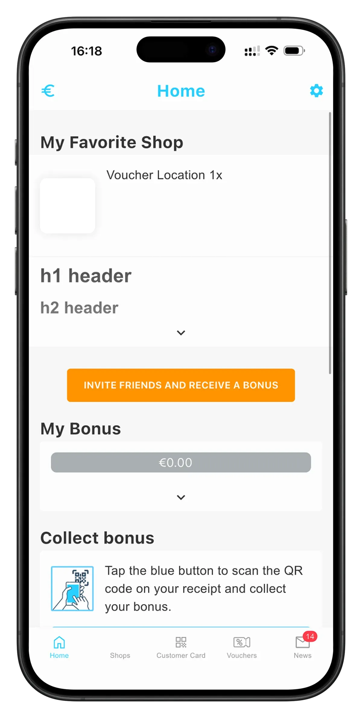 Consumer app home with cashback balance and invite-friends bonus