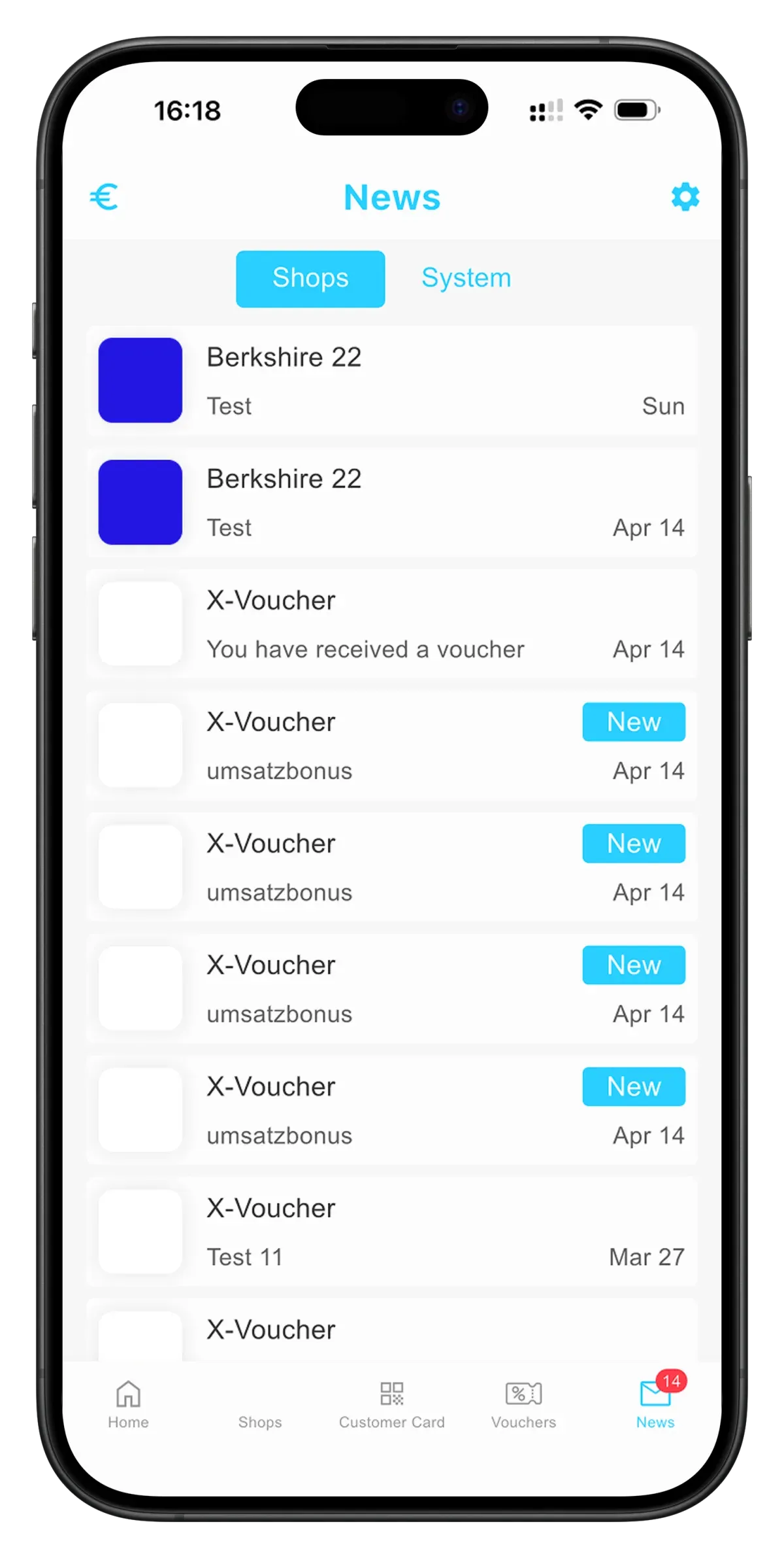 Vouchers and shop news feed